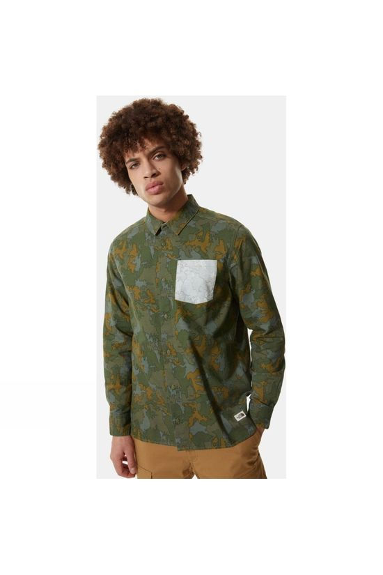 The North Face Mens Cartographer Shirt Burnt Olive Green Wildwood Print