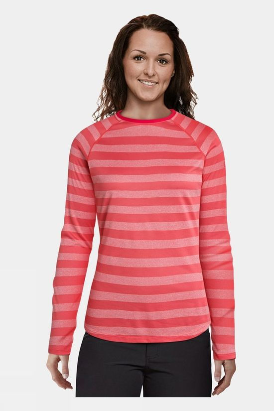 Berghaus Womens Stripe T-shirt Long Sleeve Base Layer 2.0  Cayenne/Vaporous Grey