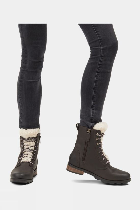 Sorel Womens Emelie Short Lace Cozy Boot Blackened Brown